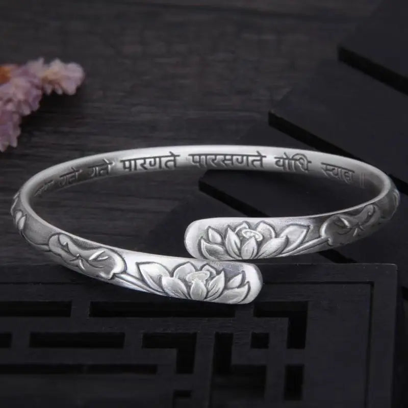 XIYANIKE Vintage Thai Silver Lotus Flower Cuff Bracelet For Women Girl Ethnic Fashion New Jewelry Party Lady Gift Pulseras Mujer