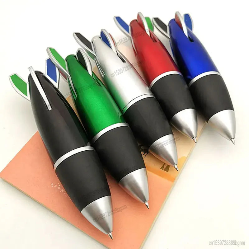 4in1 Color Retractable Rocket Ballpoint Pen 1.0mm Bullet Tip Office School Writing Signature Ball Pens Stationery Black Blue Red