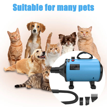 Pet Hair Dryer, Adjustable Wind Speed And Temperature Dog And Cat Grooming Blower, With 4 Different Nozzles, Can Quickly Dry All Pets