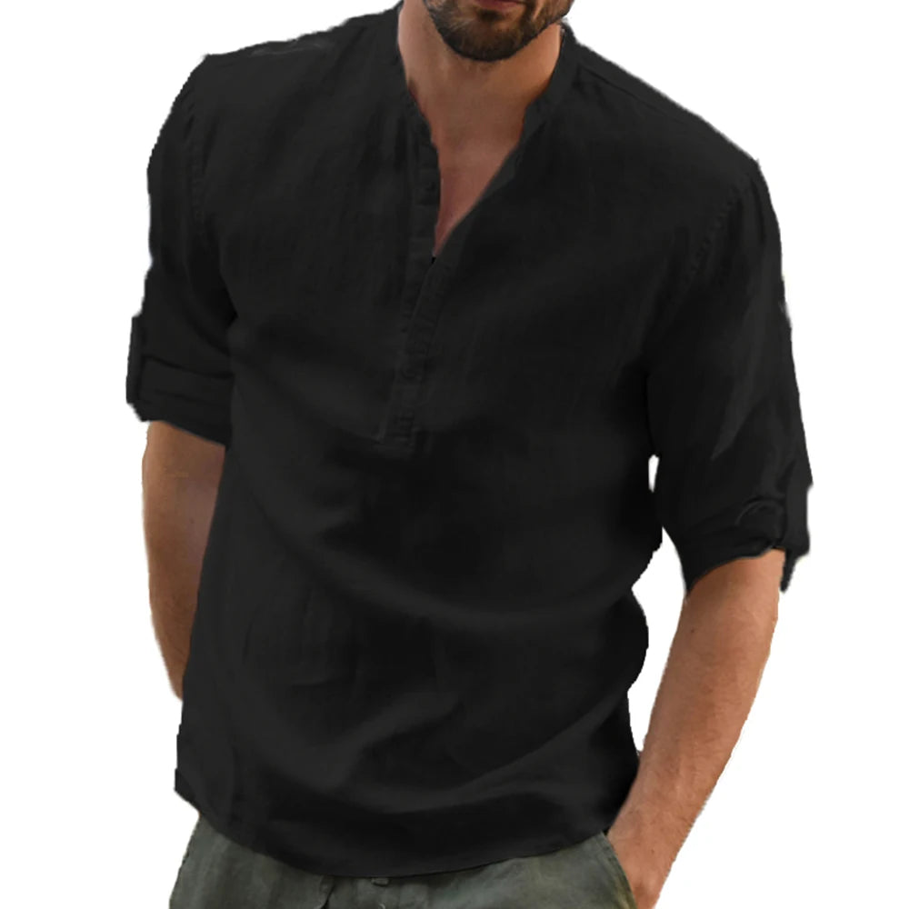 KB New Men's Casual Blouse Cotton Linen Shirt Loose Tops Long Sleeve Tee Shirt Spring Autumn Casual Handsome Men Shirts