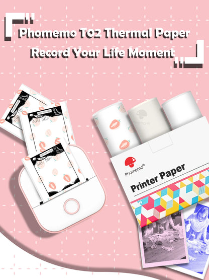 Phomemo Self-adhesive Sticker Paper for T02/M02X Portable Printer Thermam Paper Label Sticky DIY Photo Text Study Notes Printing