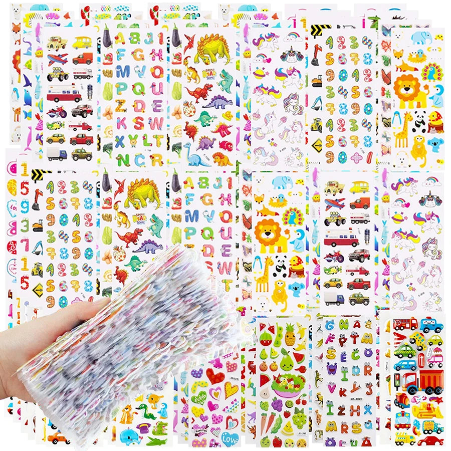 12/24pcs 3D Cartoon Bubble Stickers More Than 100+ Styles Random DIY Decoration Graffiti Stickers for Diary Luggage Laptop