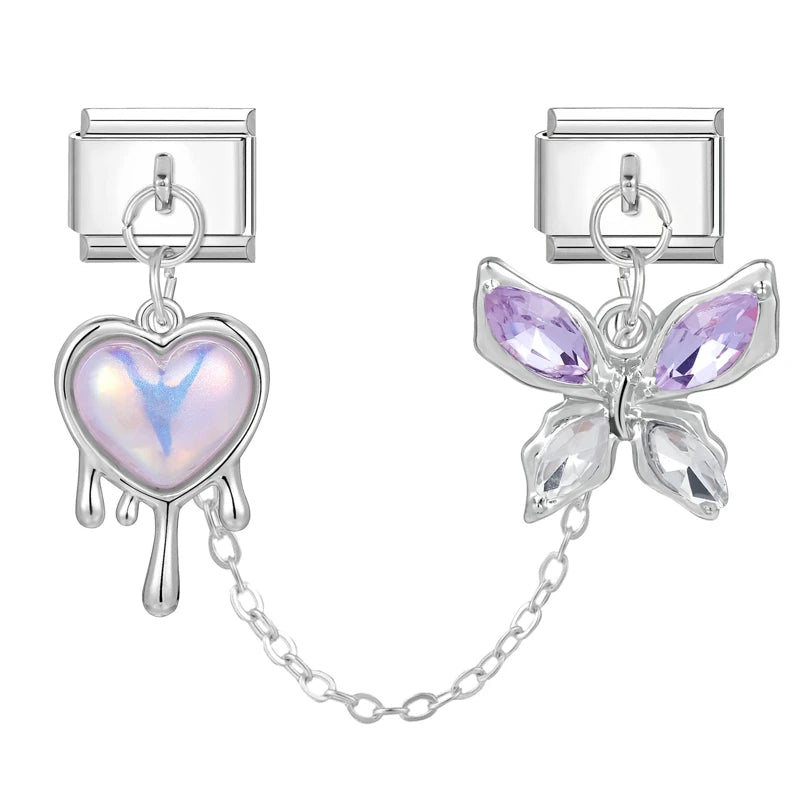 Tassel Chain Butterfly Flowers Star Moon Heart Zircon Italian Charm Links Fit 9mm Bracelet Stainless Steel DIY Jewelry Making