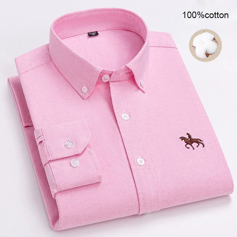 Large Size Full Men's Shirts 100% Pure Cotton Oxford Business Casual Shirt Soft Slim Fit Formal Plain Shirt Long Sleeve Clothes