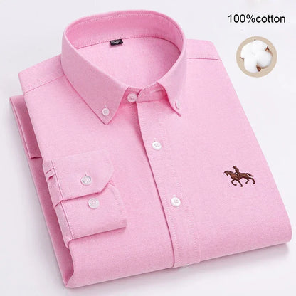Large Size Full Men's Shirts 100% Pure Cotton Oxford Business Casual Shirt Soft Slim Fit Formal Plain Shirt Long Sleeve Clothes