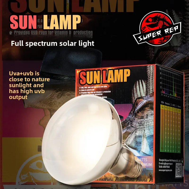 SuperRep Full Spectrum Reptile Sun Lamp - UVA/UVB Heat & Light for Tortoises & Bearded Dragons - Calcium Synthesis Basking Bulb