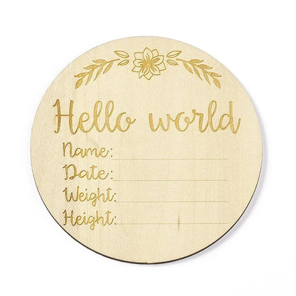 Wooden Baby Growth Souvenir Card Milestone Engraved Hello World Round Wooden Milestone Newborn Photography Props
