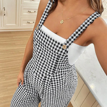 Maternity Overalls Spring/Summer Casual Checkered Jumpsuit Loose-Fit Maternity Overalls