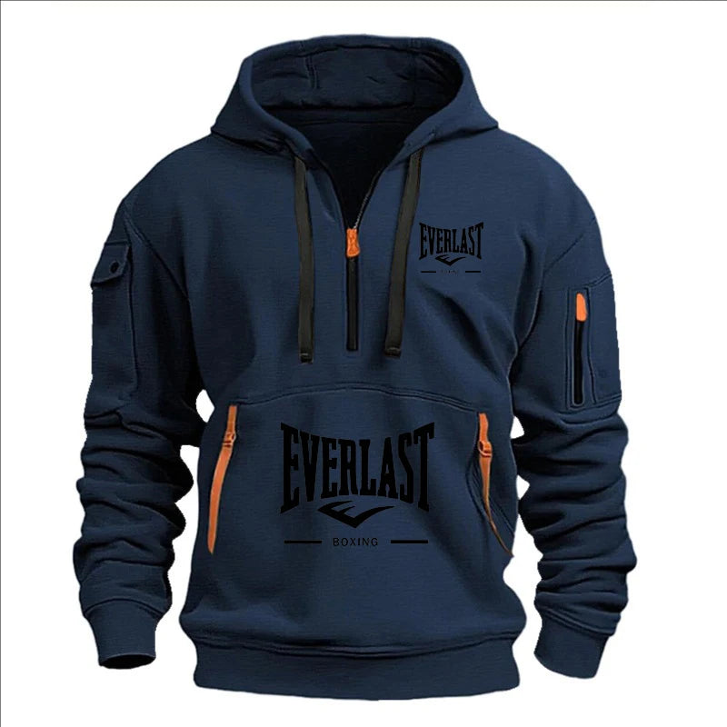 Fashion autumn and winter men's brand clothing multi-zipper design printed hoodie casual sweatshirt loose hooded jumper