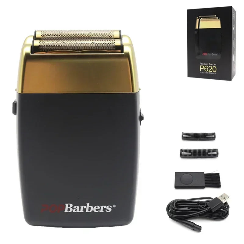 New 11000 RPM 7W Pop Barbers P620 Professional Electric Men's Beard Trimmer Double Foil Shaver Electric Shaver USB Hair Clipper