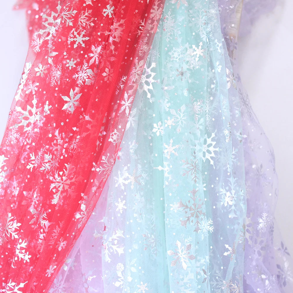 Silver Snowflake Tulle Mesh Fabric Girl Doll Dress Christmas party wedding Decration DIY Sewing Cloth accessories