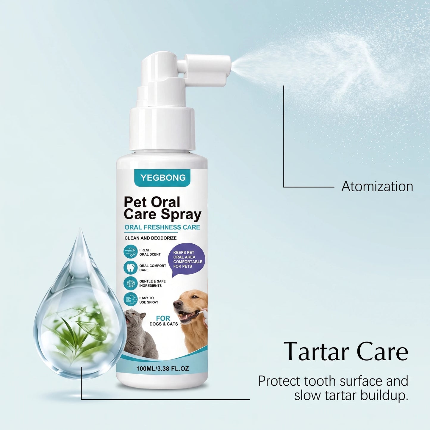 Pet Oral Care Spray Teeth Cleaning Freshing Breath Remove Plaque Tartar Bad Breath Protect Gum No Brushing Pet Dental Care Spray