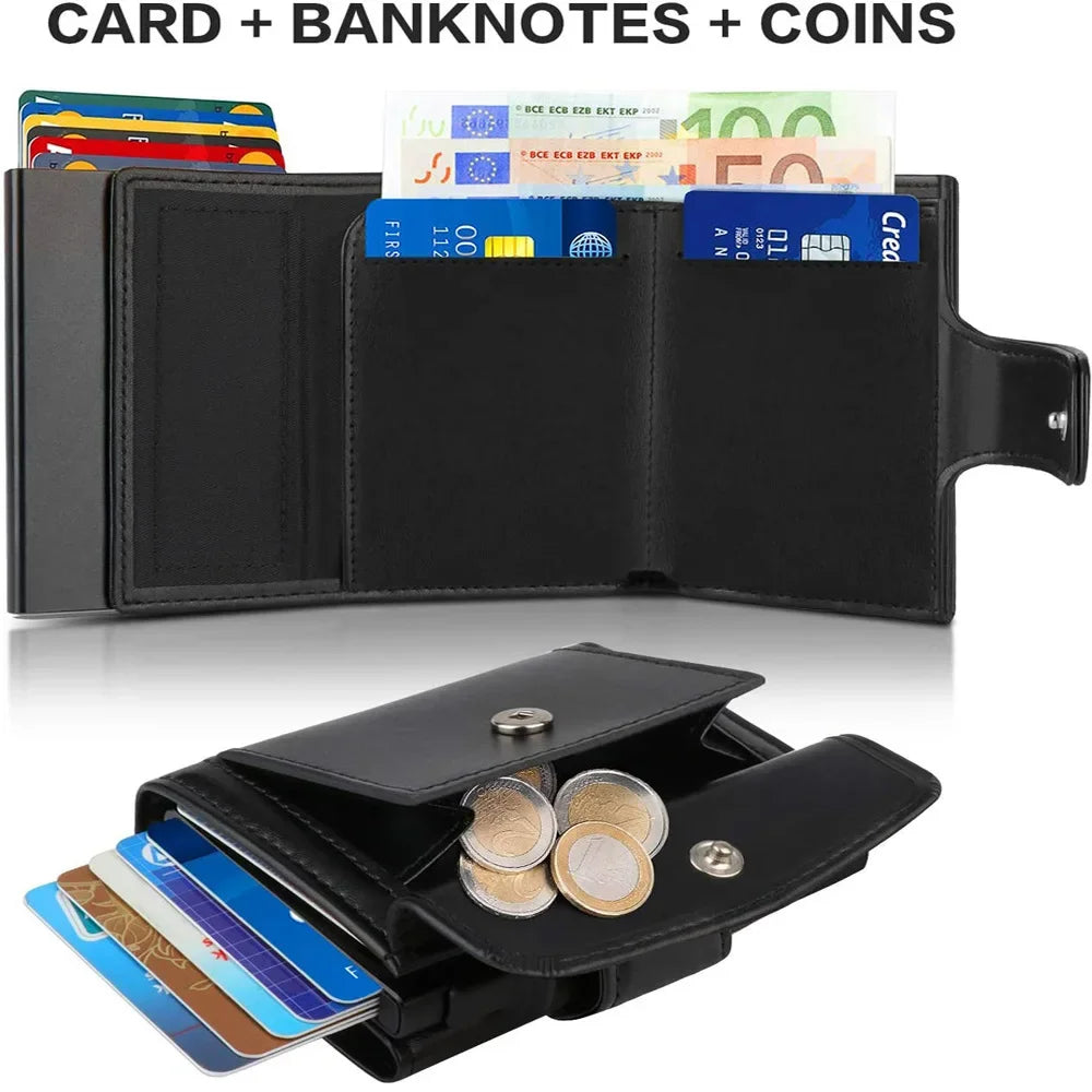 RFID Blocking Microfiber Genuine Leather Men Wallets Fashion Trifold Card Holder Money Bag Smart Slim Thin Coin Pocket Purse