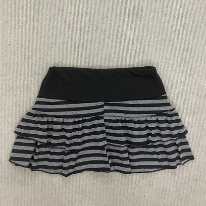 2026 Summer New Women's Wear  Y2K Grunge Black and Grey Striped Ruffle Mini Skirt  High Waist Elastic Waist Tight A-line Skirt