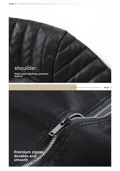 Spring Autumn Men's Biker Style Thin Top Layer Leather Jacket Motorcycle Outerwear Lightweight Korean Version Zipper Closure