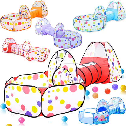 Senior 3-in-1 Foldable Baby Playground Children's Game Tent Baby Ball Fence with Crawling Tunnel Basketball Frame Children Gifts