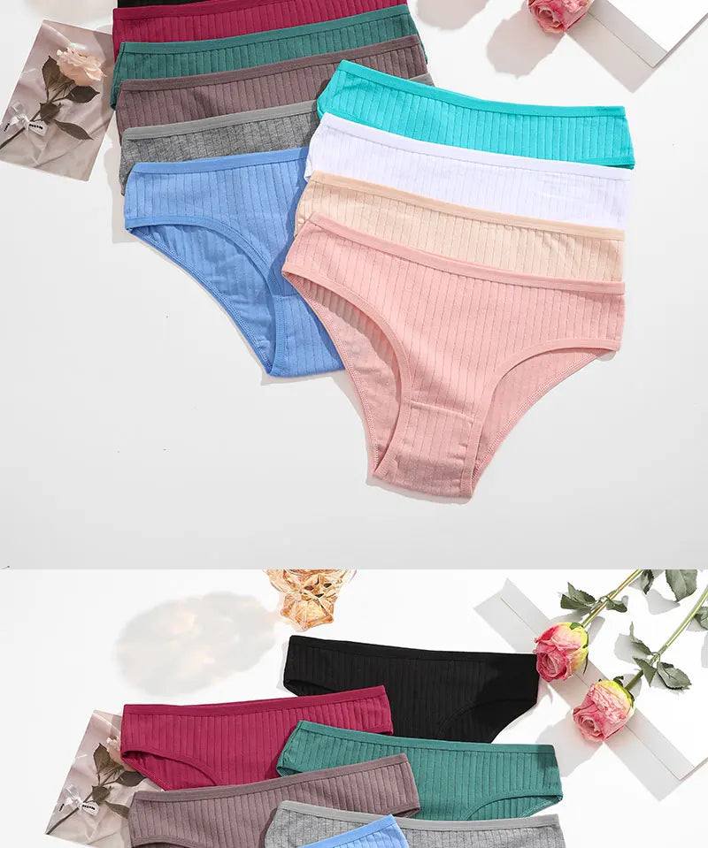 4PCS/SET Women's Cotton Panties Sexy Soft Striped Underpants 12 Solid Color Briefs Female Comfortable Stretch Lingerie M-XL
