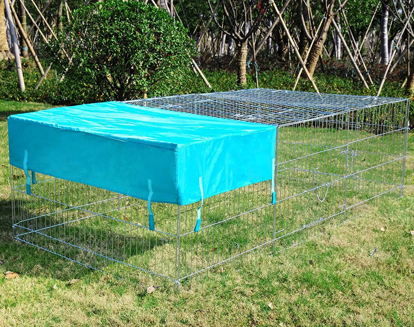 EUGAD Cage for Rabbit Enclosure Hamster Squirrel Chicken Coop Small Animals Outdoor Hutch with Sun Protection Silver Pet House