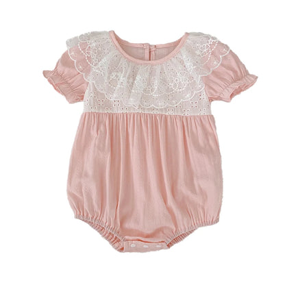 2026 New Newborn Baby Girl Bodysuits 0-24M Baby Girl Romper Summer Short Sleeved Cotton Lace Collar Baby Girl Jumpsuit
