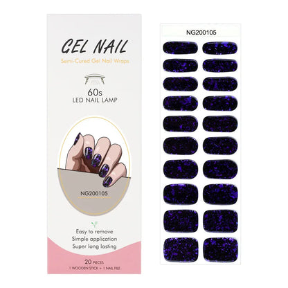 20/22Tips UV Semi cured Gel Nail Stickers Waterproof Long Lasting Full Gel Nail Wraps Press On Nail Decal DIY Manicure
