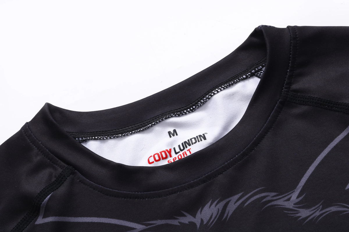 Cody Lundin New Designs Customized Short Sleeves Polyester Stretchy Rash Guards Shorts MMA BJJ Sets With Rubber Waistband
