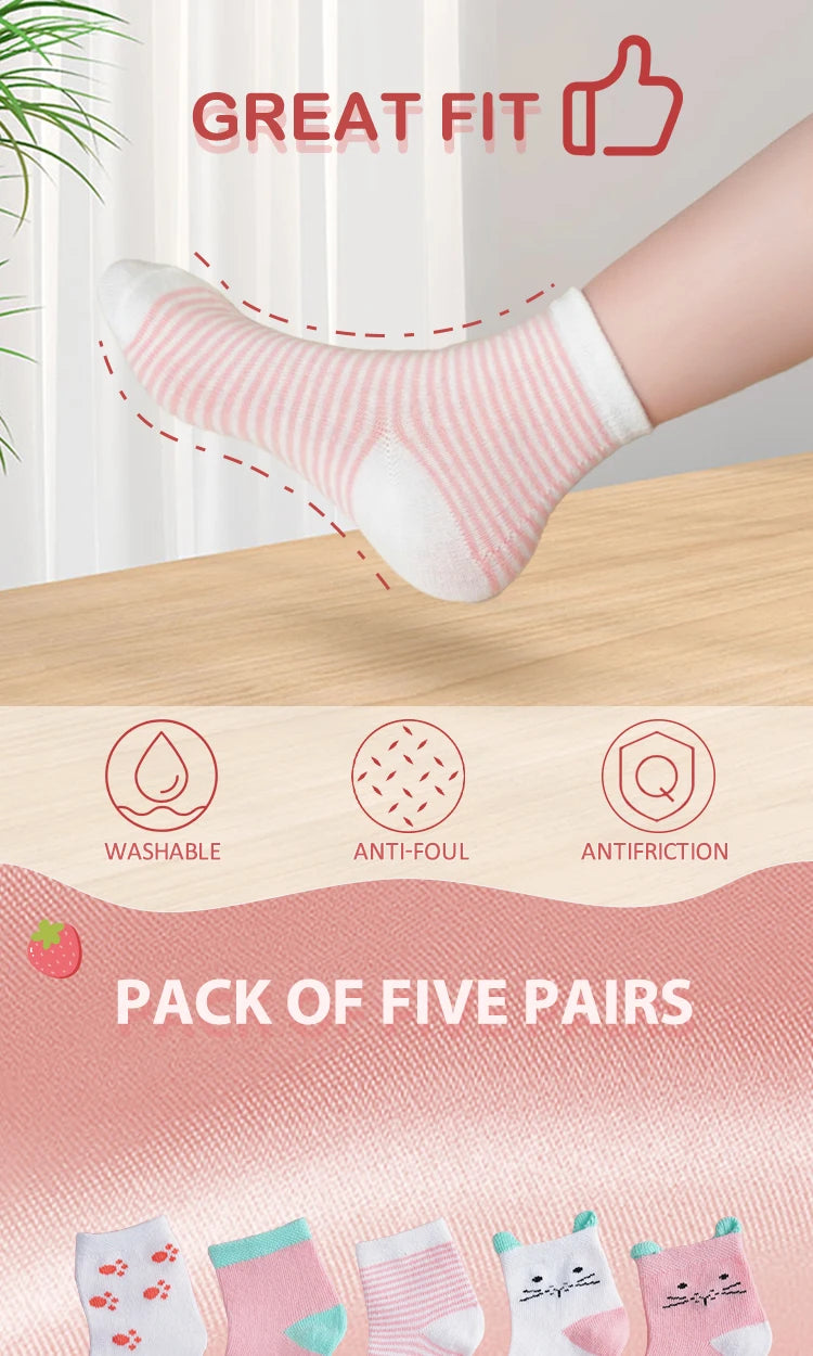 5Pairs/Lot Cotton Kids Anti-Slip Winter Socks Casual Baby Boys Girls Sock Floor Children's Socken With  Grips Kids For 0-8 Years