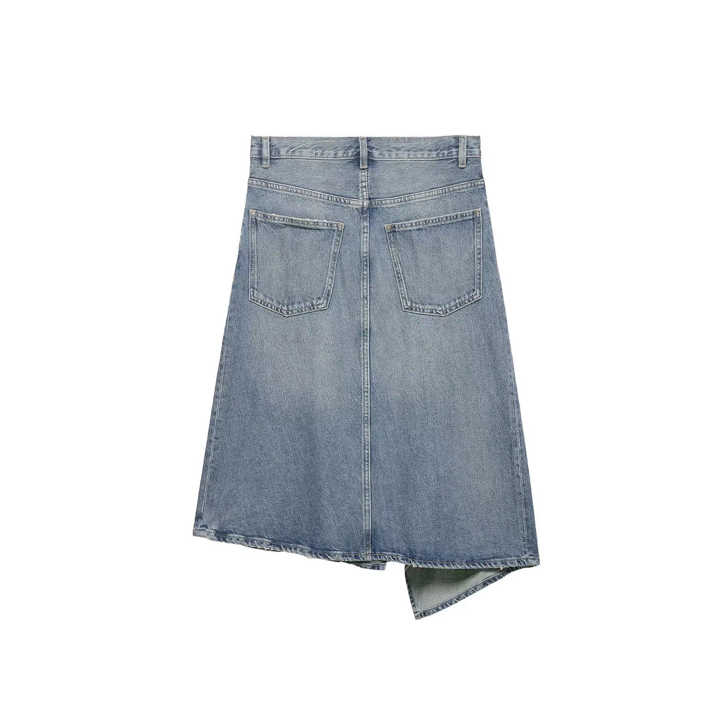 Women'sAsymmetric Denim Skirt New Spring Casual Mid Waist Pocket Women Lace Skirts Fashion Female Chic Skirts