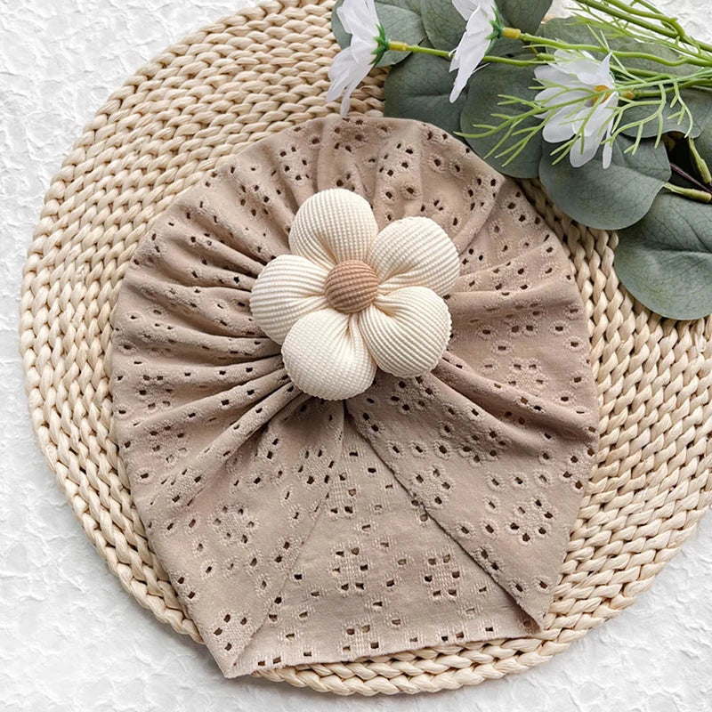 Lovely Flower Baby Hat Elastic Newborn Indian Cap Hollow Breathable Turban Baby Girls Hats Beanies Kids Infant Hair Accessories