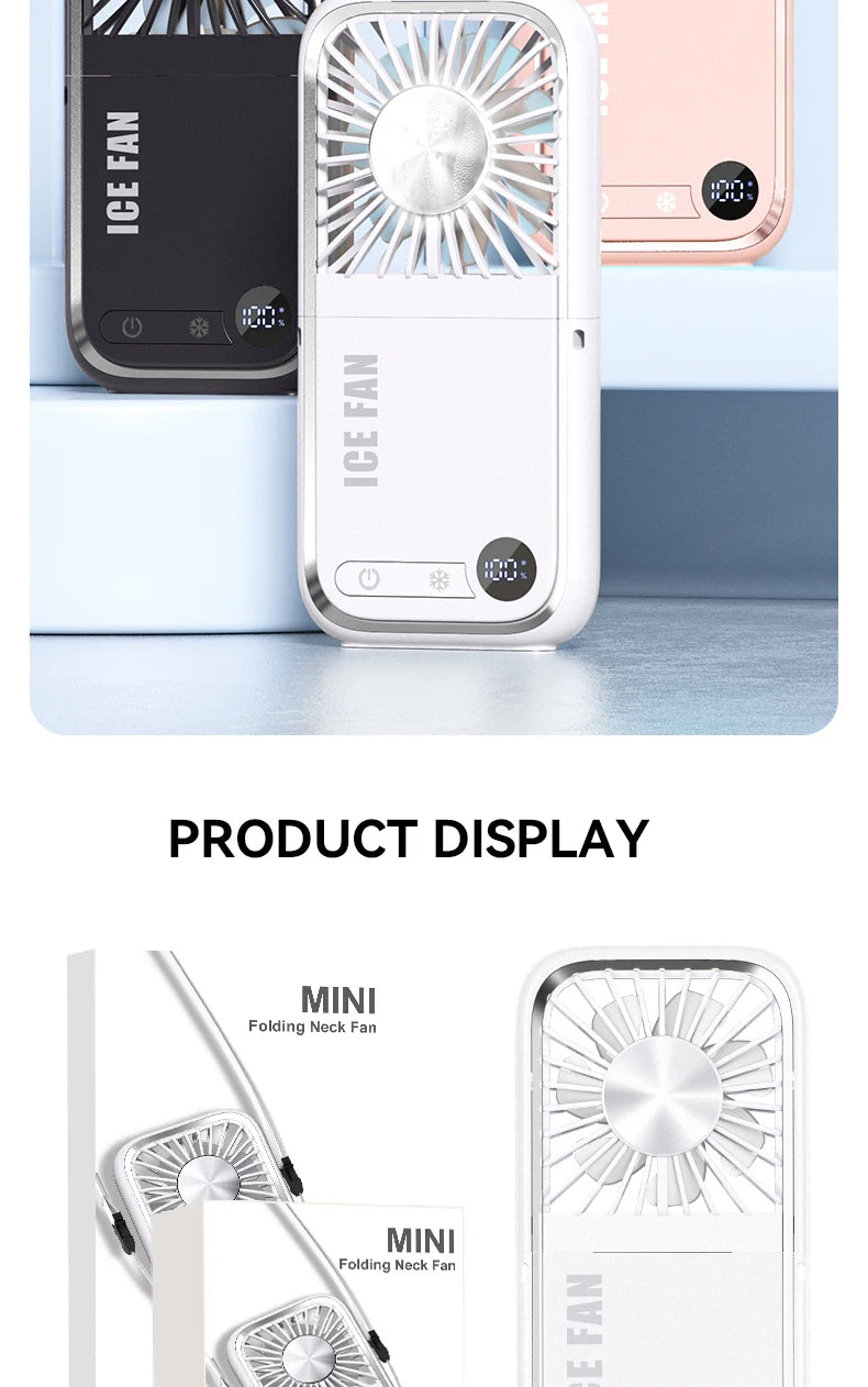 Multifunction Foldable Hand Fan USB Charging Mini Portable Hanging Neck Air Cooling Fan Semiconductor Refrigeration Small Fan