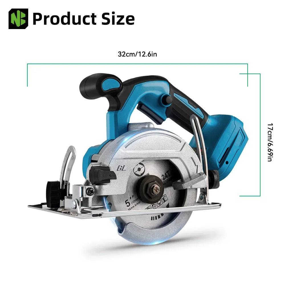 NEWBENY 5 Inch 125MM Brushless Circular Saw Cordless Electric Saw Multifunction Wood Cutting Power Tool for Makita Battery Pin