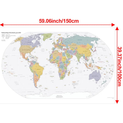 English Map Series-World Map-2019,Decorative Hanging Picture Decor Frameless,Geographical,Tourism/education Tools