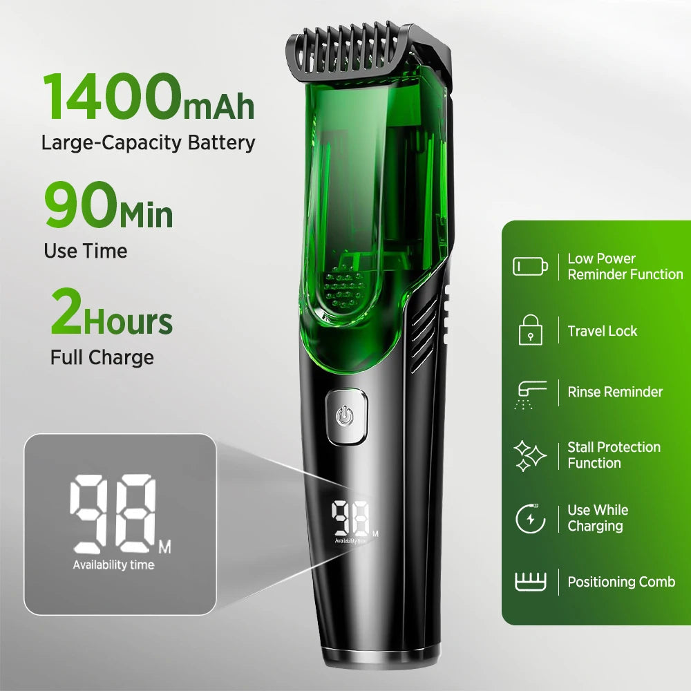 Cordless Men Beard Trimmer Rechargeable Electric Shaver Vacuum Hair Clipper For Mustache Sideburns Waterproof Shaving Machine