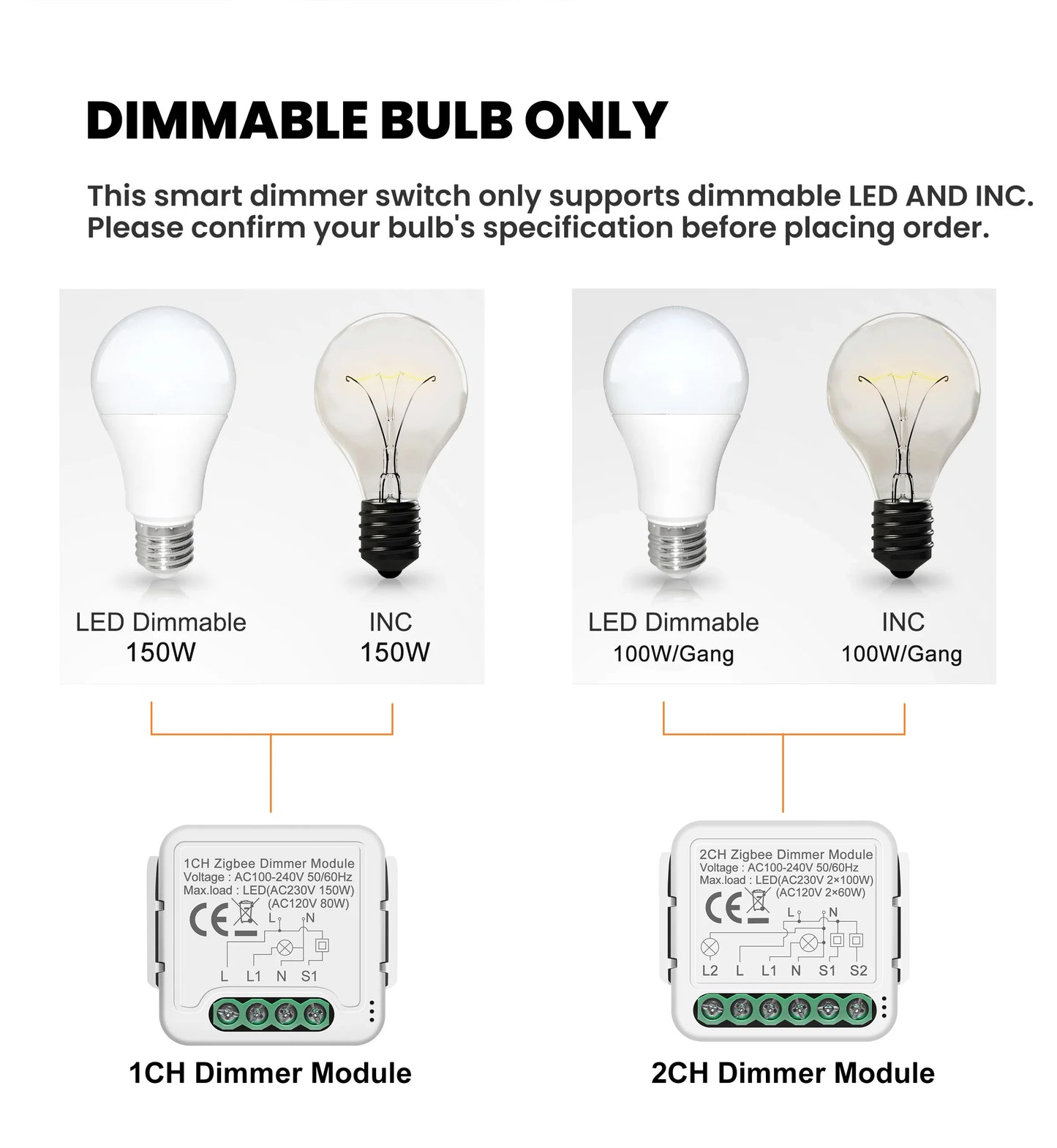 GIRIER Tuya Smart ZigBee 3.0 Dimmer Switch Module WiFi Breaker Relay for Dimmable Bulb Supports 2-way Control Works with Alexa