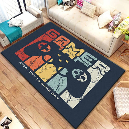 Game Video Gaming Pattern Black Area Rugs Gamer Game Controller Kids Teens Boys Playroom Carpet Bedroom Living Room Floor Mat