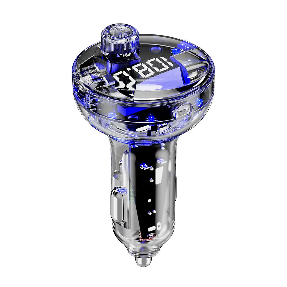 Transparent Car Bluetooth 5.4 FM Transmitter Handsfree Wireless Car Kit Colorful Light Car Charger Mp3 Player FM Modulator