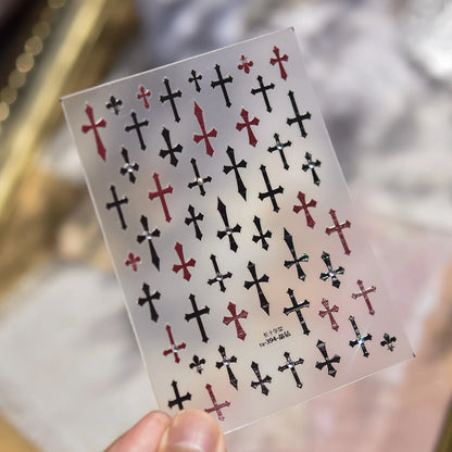 Gold Silver Metal Nail Stickers Dark Retro High-end Cross Nail Art Accessories Sticker Back Blue Nails 3D Decorations Decals DIY