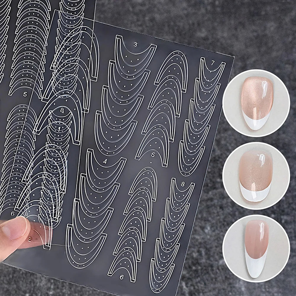 1pcs French Tip Guide Hollow Grid Nails Stencils Decals Self-Adhesive French Lines Nail Stickers Nail French Tips Guide Tools S@
