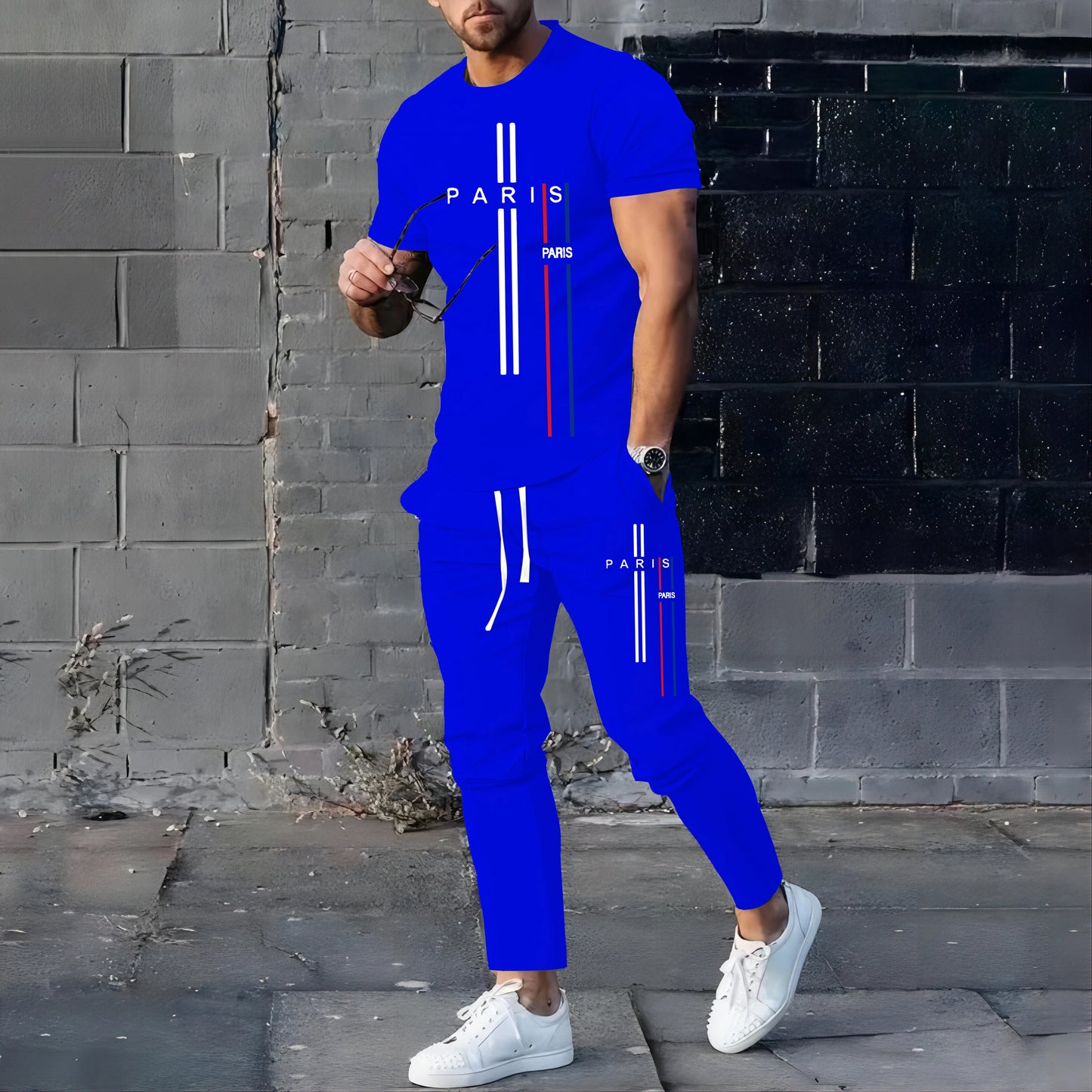 2024 Summer New Fashionable Men's Football Sportswear T-shirt Pants Set Casual Short Sleeve Set Jogging Fitness Clothing