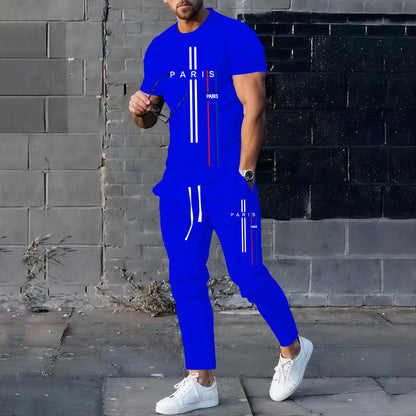 2024 Summer New Fashionable Men's Football Sportswear T-shirt Pants Set Casual Short Sleeve Set Jogging Fitness Clothing