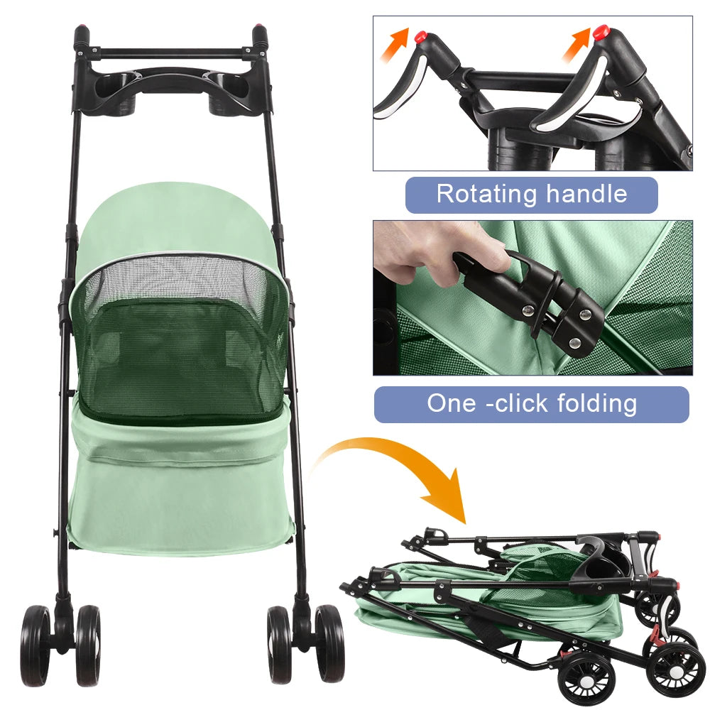 2-in-1 Folding Dog and Cat Stroller/Puppy Cart with Removable Bassinet, Pet Travel Stroller for Dogs Up to 10 kg, Steel, 50 x 70 x 95 cm