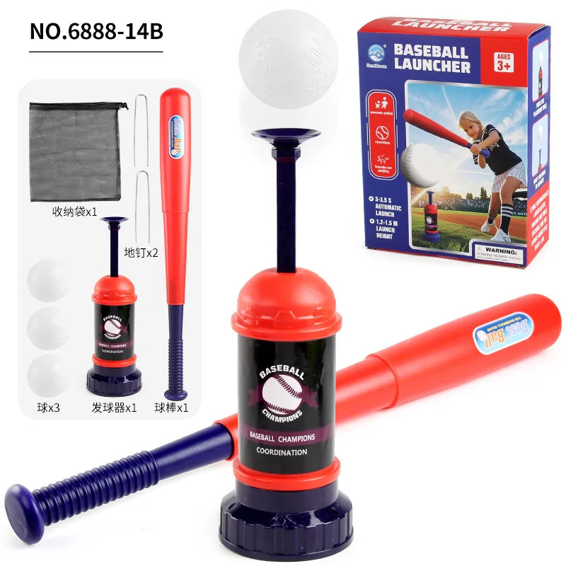 Boys Baseball Pitching Machine Toys Set with Carry Bag Ground Pegs Soft Baseball Outdoor Sports Games Training Toy Kids Gift