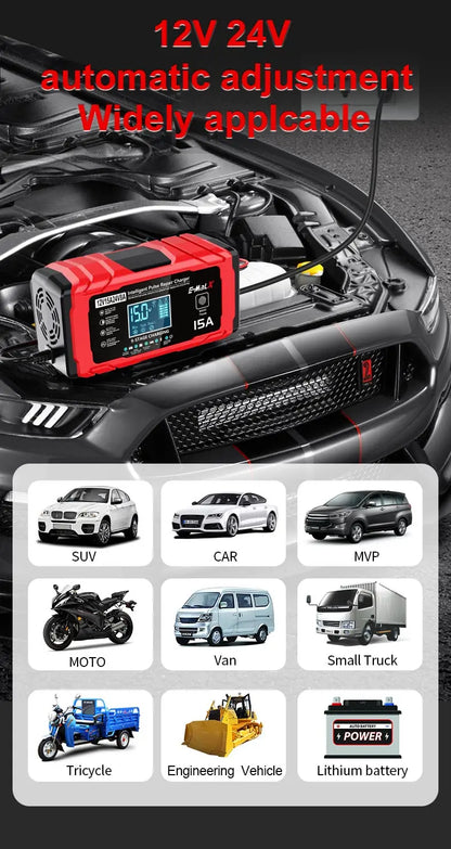14.6V 15A Lifepo4 Battery Smart Pulse Repair Charger 12V 15A 24V 8A Electric Motorcycles Charger For Lead Acid AGM GEL Battery