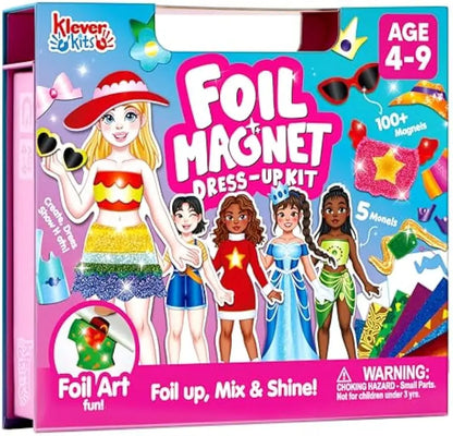 Joyfy Foil Magnet Dress-Up Kit 2-in-1 Fashion DIY Craft for Kids Paper Dolls Travel Activity Birthday Gifts with Display Box