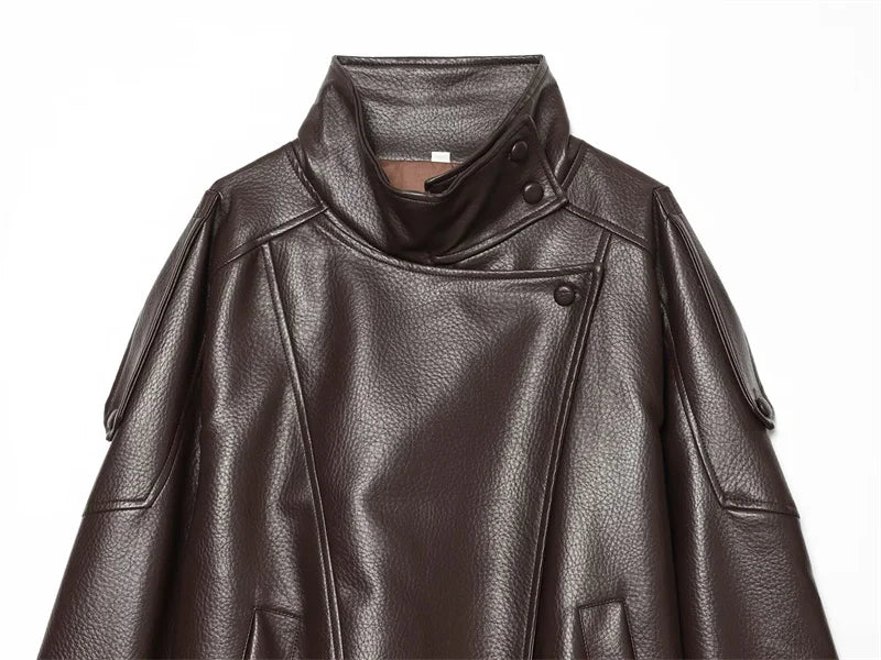 Women's Faux Leather Jacket 2025 New Fashion Autumn Black Long Sleeve Pebble Jacket Motorcycle Style Personality Ladies Jacket