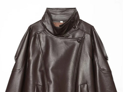 Women's Faux Leather Jacket 2025 New Fashion Autumn Black Long Sleeve Pebble Jacket Motorcycle Style Personality Ladies Jacket