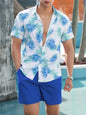 2024 Men's Shirt Shorts Set Two Piece 3D Leaf Print Men's Shirt Short Sleeve Casual Beach Pants Street Vacation Hawaiian Style