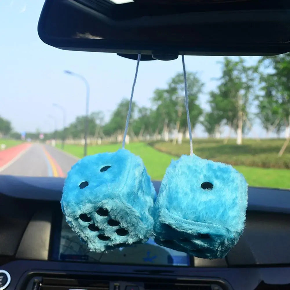 2pcs Big Long Hair Hot Stamping Dot Dice Plush Toy Cube Pendant Car Ornament Sieve Anime Car Decoration Accessories Auto Pendant