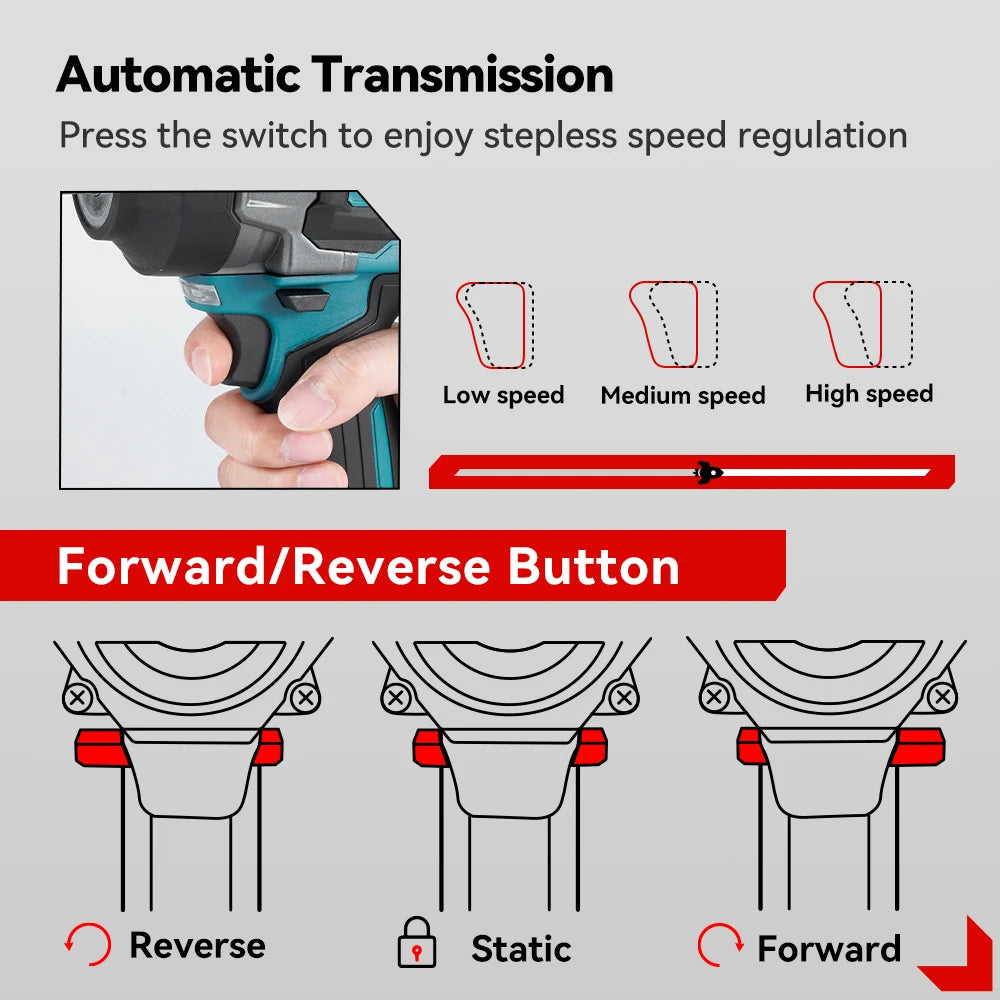 ONEVAN 2800N.M Brushless Cordless Electric Impact Wrench High Torque Screwdriver Drill Power Tool For Makita 18V Battery Pin