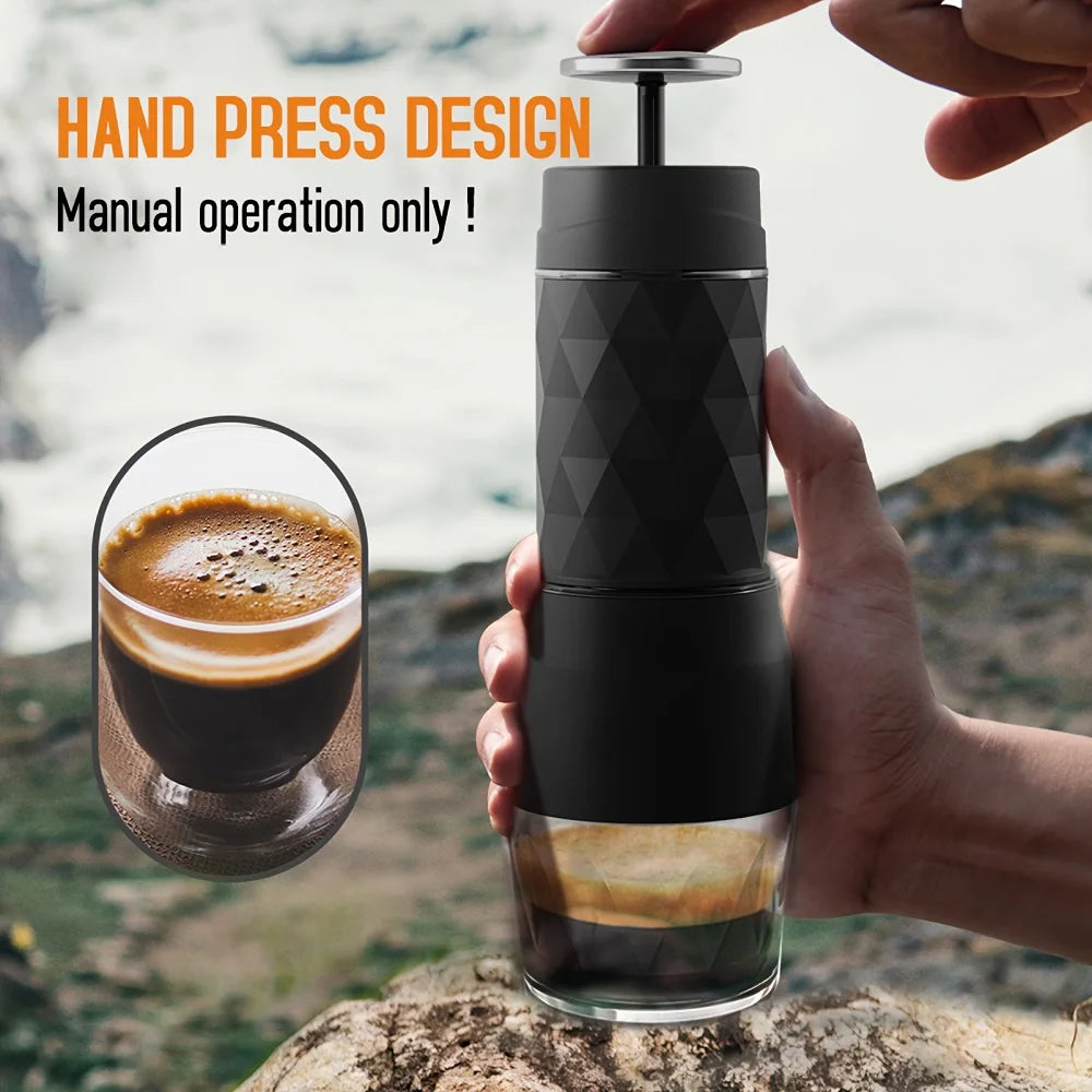 HOMEFISH 3 In1 Portable Coffee Machine Hot/Cold Water Manual Espresso Maker For Capsule & Ground Hand Press Brewer hiking Travel