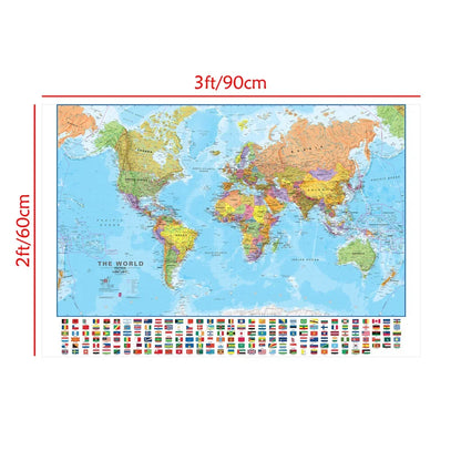 90*60cm World Map in English- Educational Map Canvas Painting Posters and Prints Wall Decoration for Office School Supplies